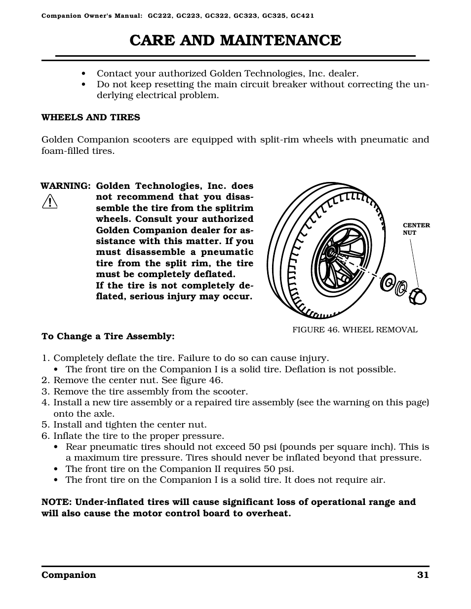 Care and maintenance | Golden Technologies Companion II User Manual | Page 33 / 41