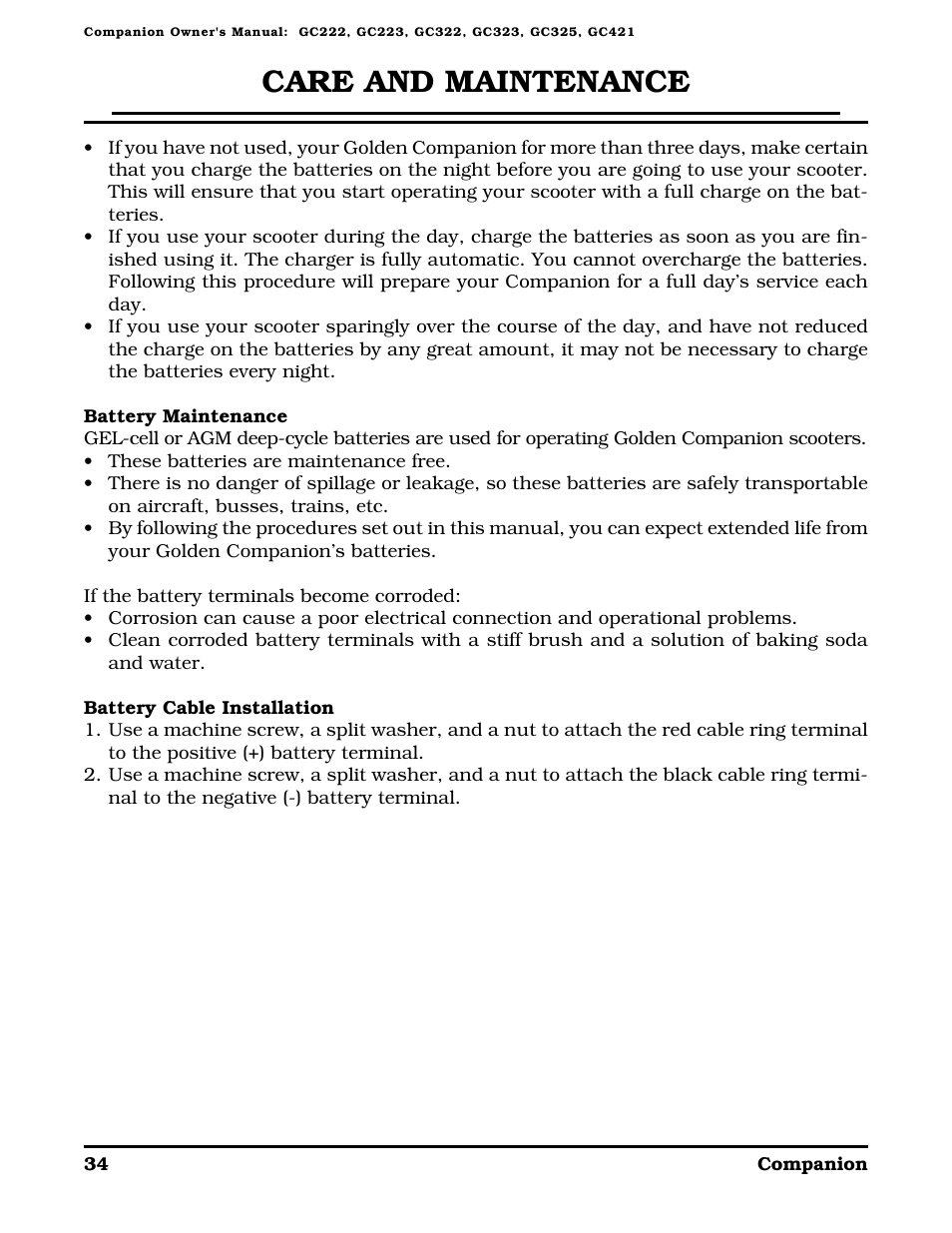 Care and maintenance | Golden Technologies Companion II User Manual | Page 36 / 41