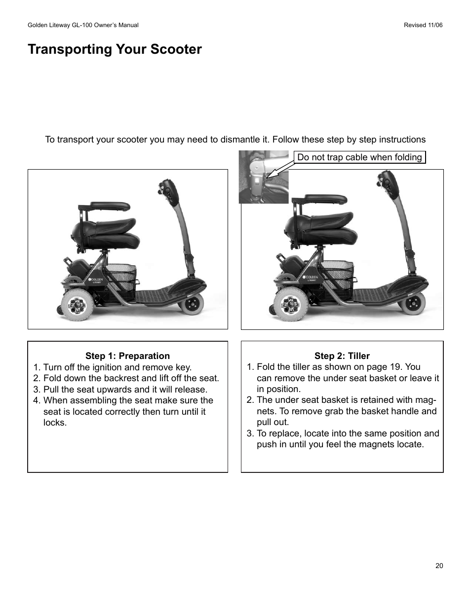 Transporting your scooter | Golden Technologies LitewayTM User Manual | Page 20 / 43