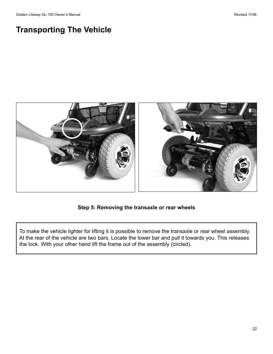 Transporting the vehicle | Golden Technologies LitewayTM User Manual | Page 22 / 43