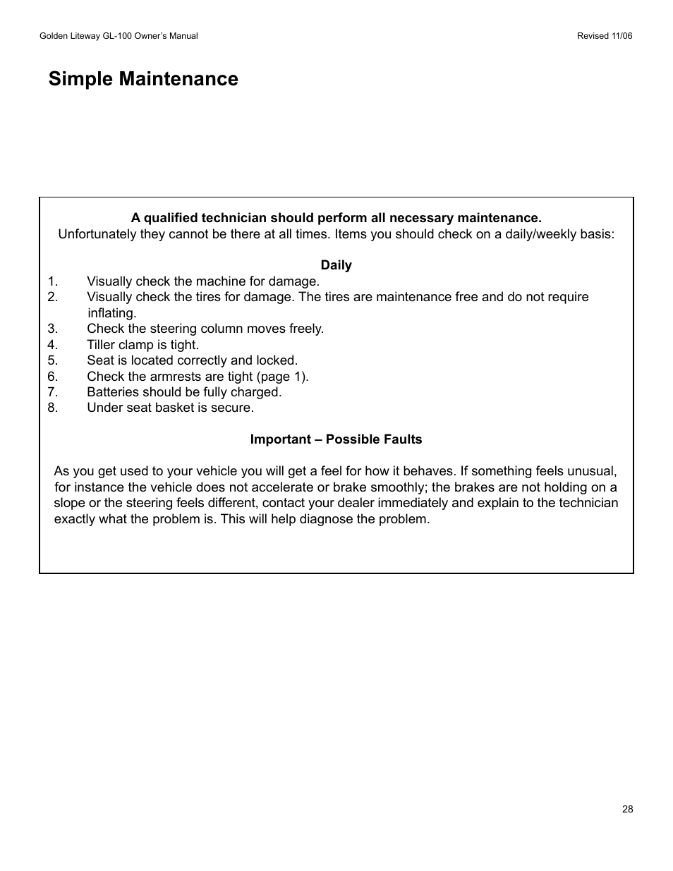 Simple maintenance | Golden Technologies LitewayTM User Manual | Page 28 / 43