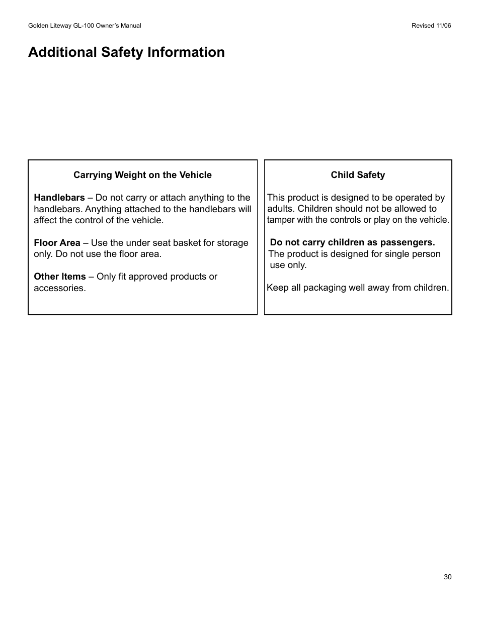 Additional safety information | Golden Technologies LitewayTM User Manual | Page 30 / 43