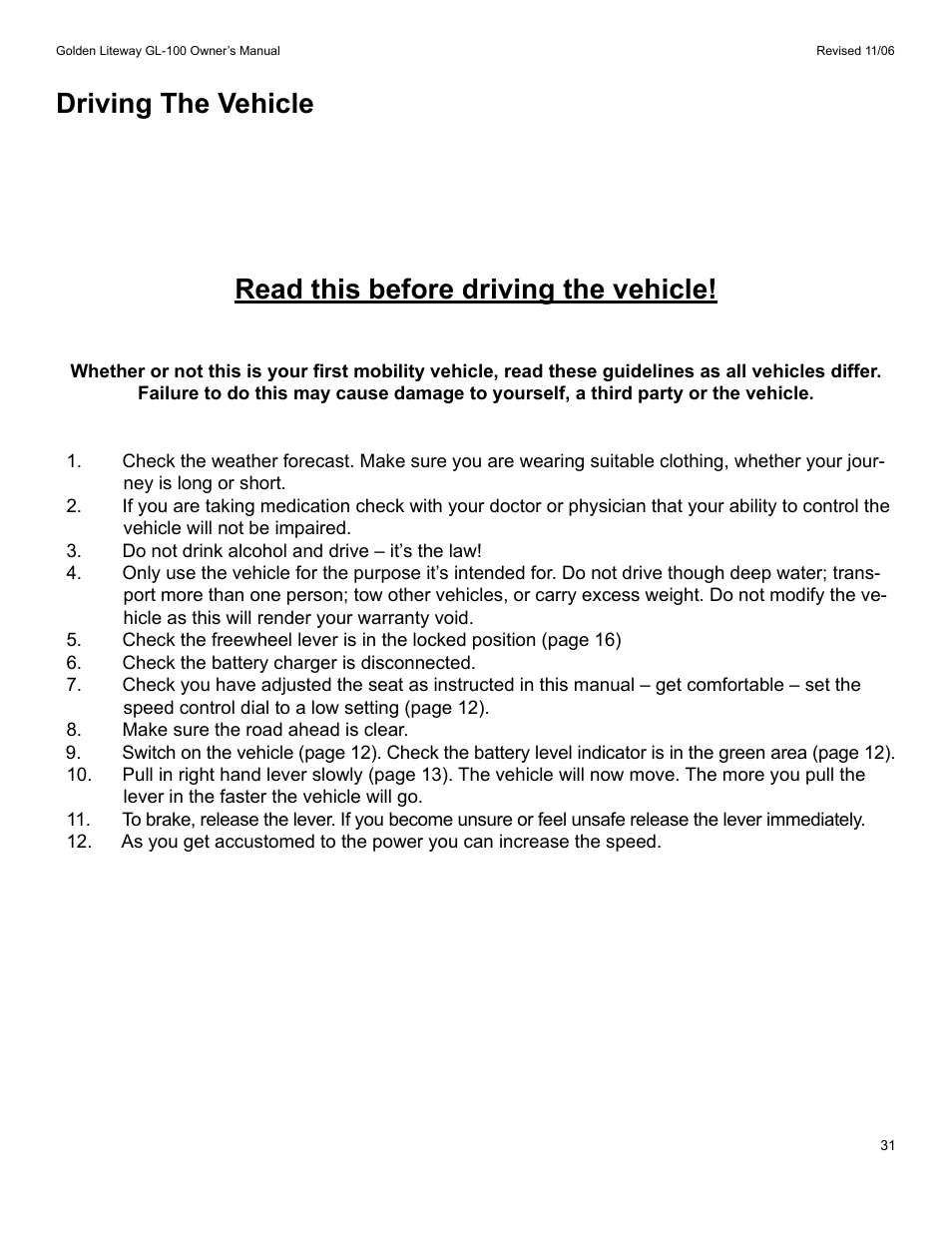 Golden Technologies LitewayTM User Manual | Page 31 / 43