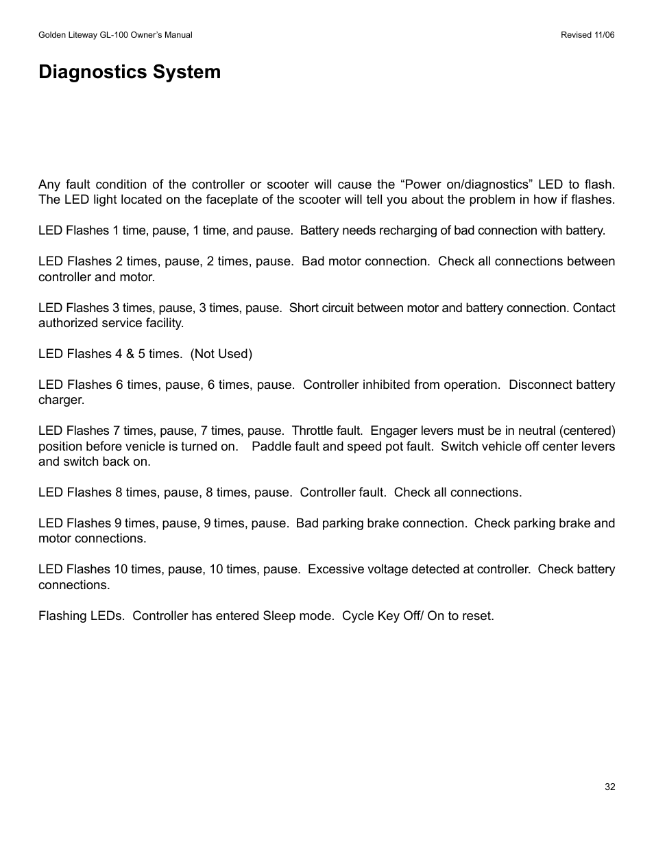 Diagnostics system | Golden Technologies LitewayTM User Manual | Page 32 / 43