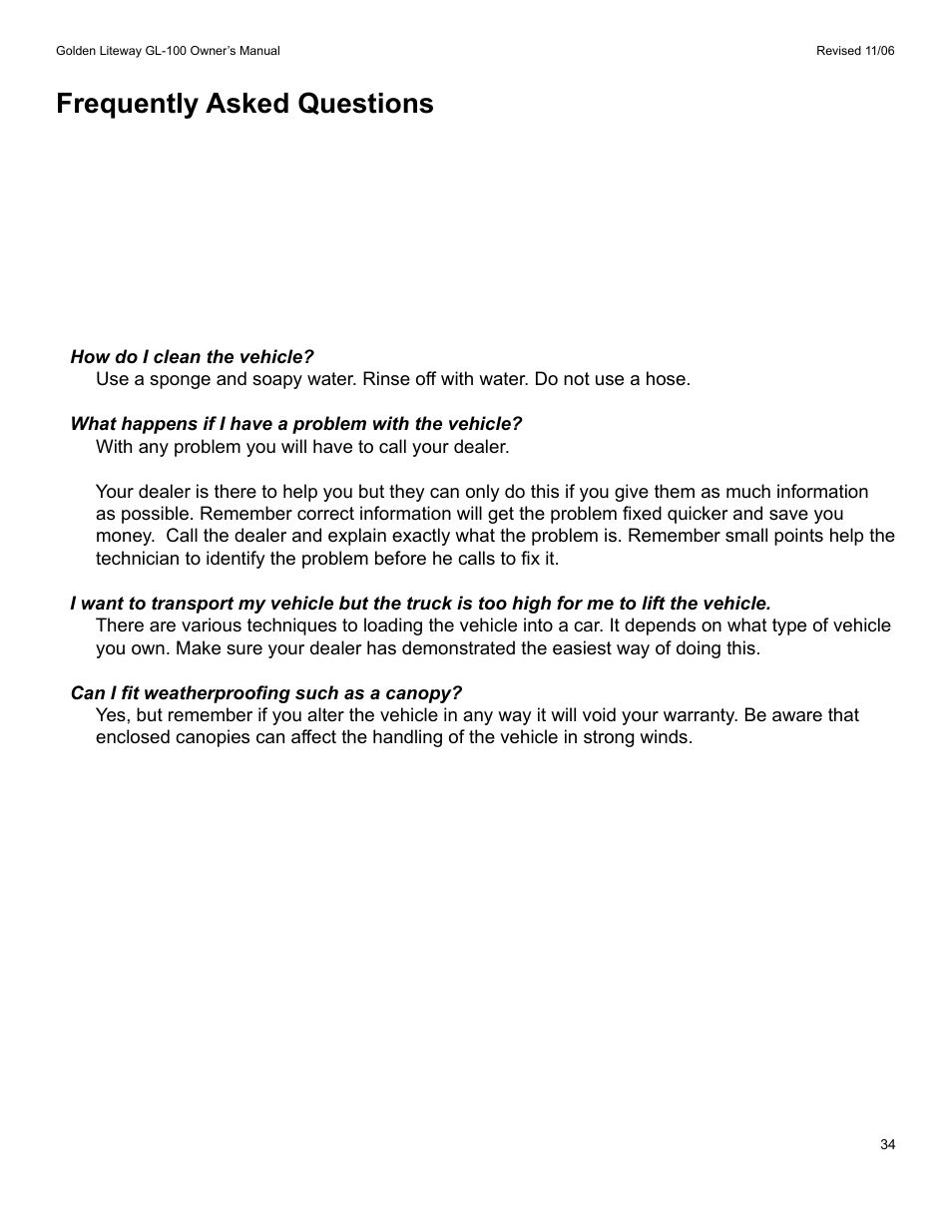 Frequently asked questions | Golden Technologies LitewayTM User Manual | Page 34 / 43