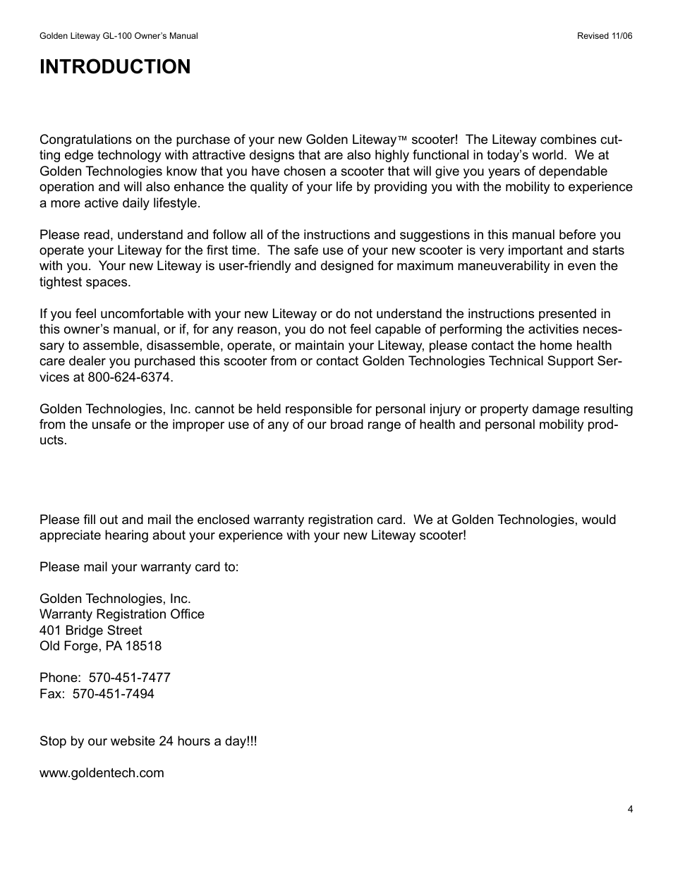 Introduction | Golden Technologies LitewayTM User Manual | Page 4 / 43