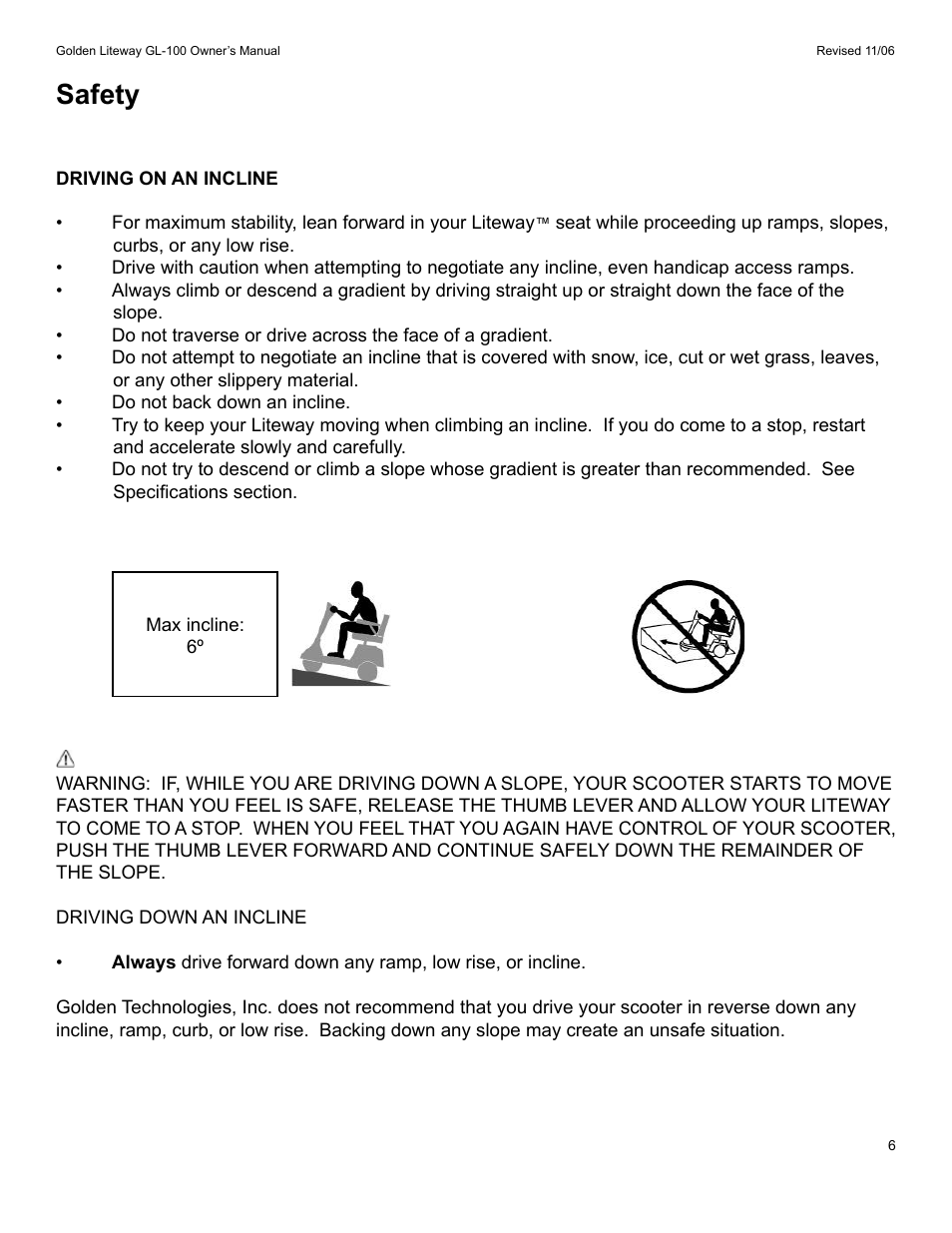 Safety | Golden Technologies LitewayTM User Manual | Page 6 / 43