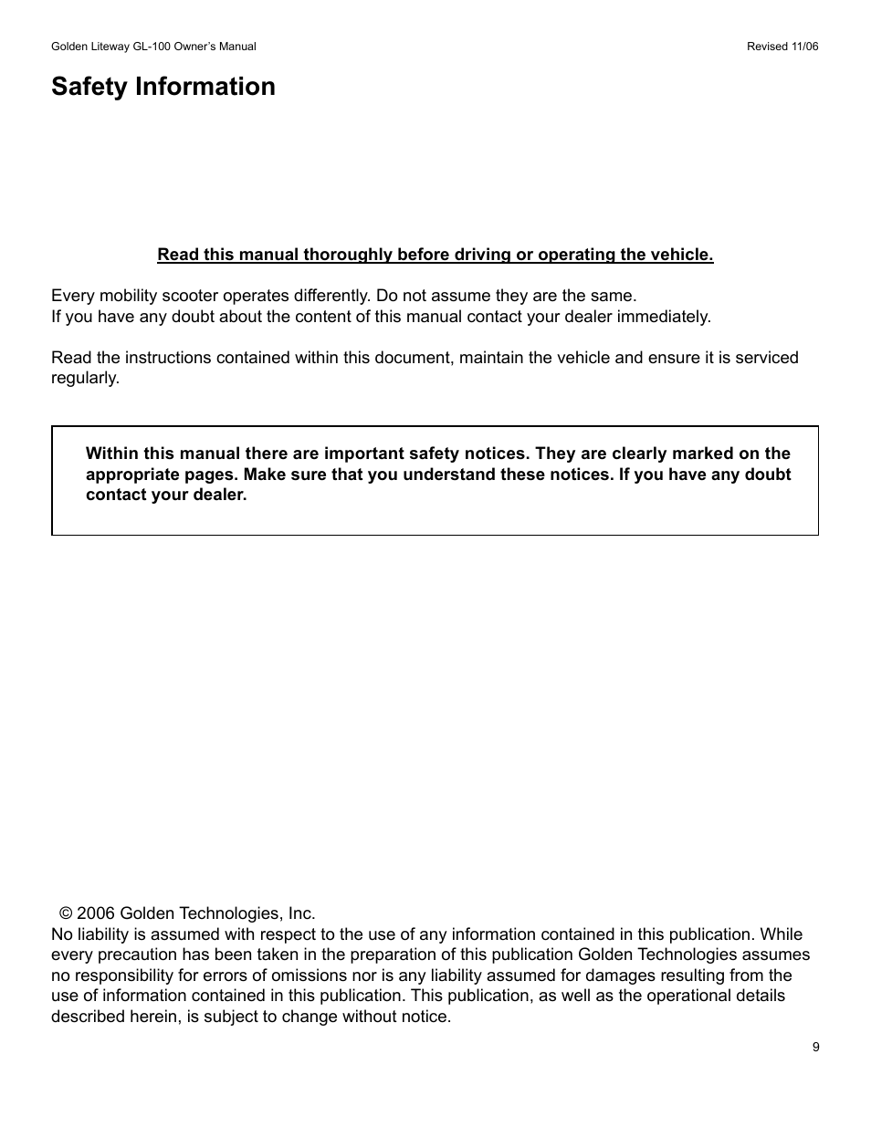 Safety information | Golden Technologies LitewayTM User Manual | Page 9 / 43