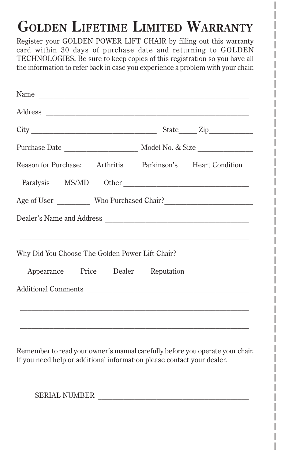Olden, Ifetime, Imited | Arranty | Golden Technologies 8-02 BPWARB User Manual | Page 10 / 12