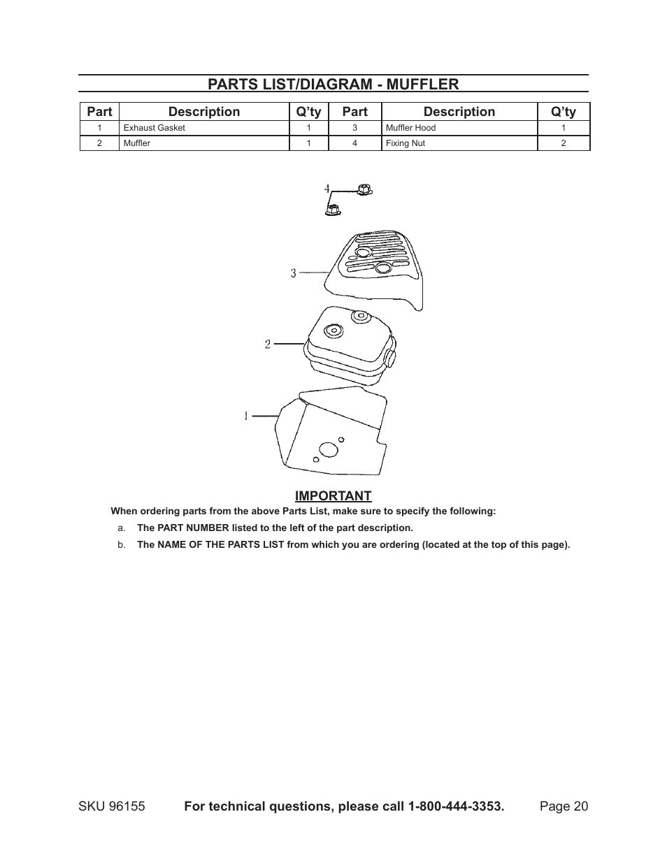 Parts list/diagram - muffler | Greyhound Lines 96155 User Manual | Page 20 / 28