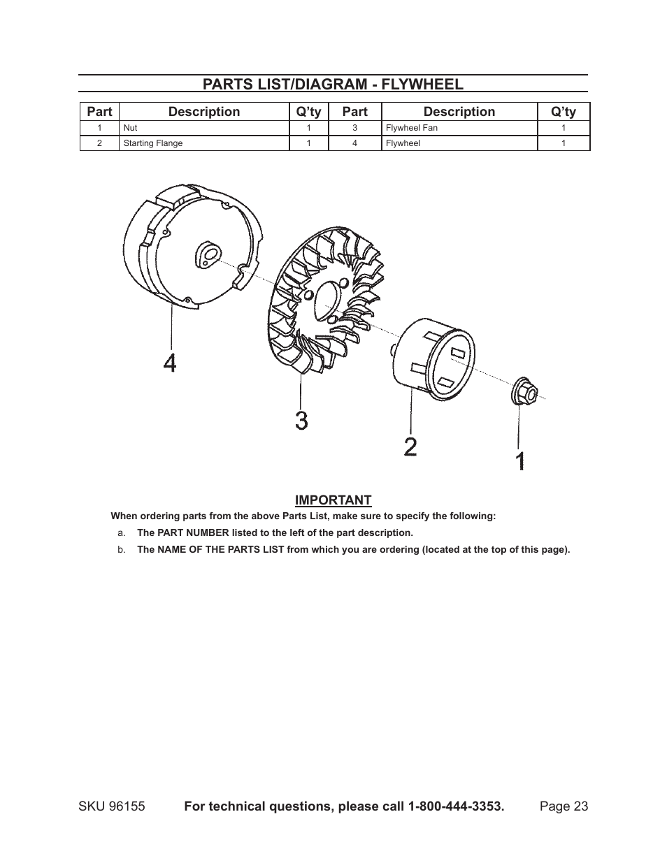 Parts list/diagram - flywheel | Greyhound Lines 96155 User Manual | Page 23 / 28