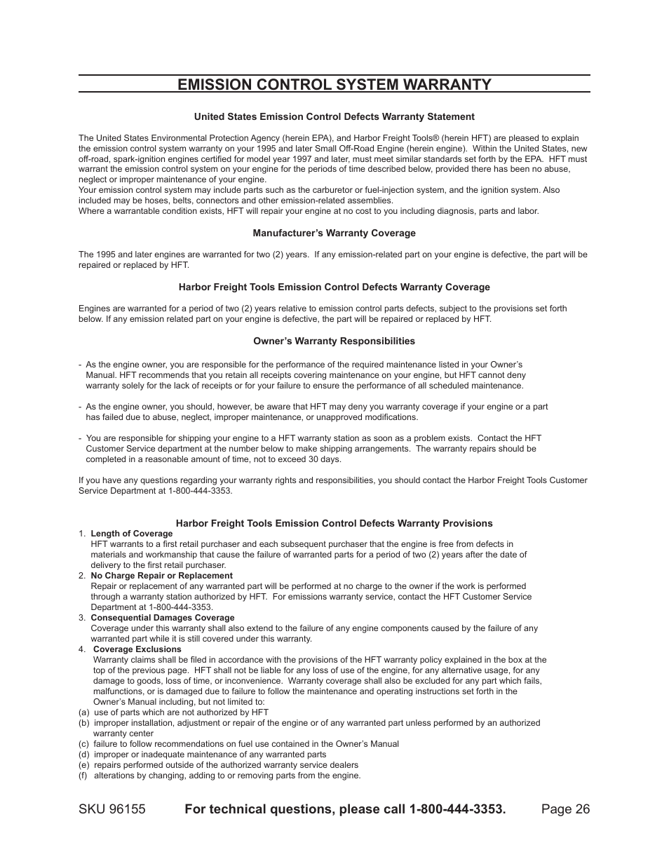 Emission control system warranty | Greyhound Lines 96155 User Manual | Page 26 / 28