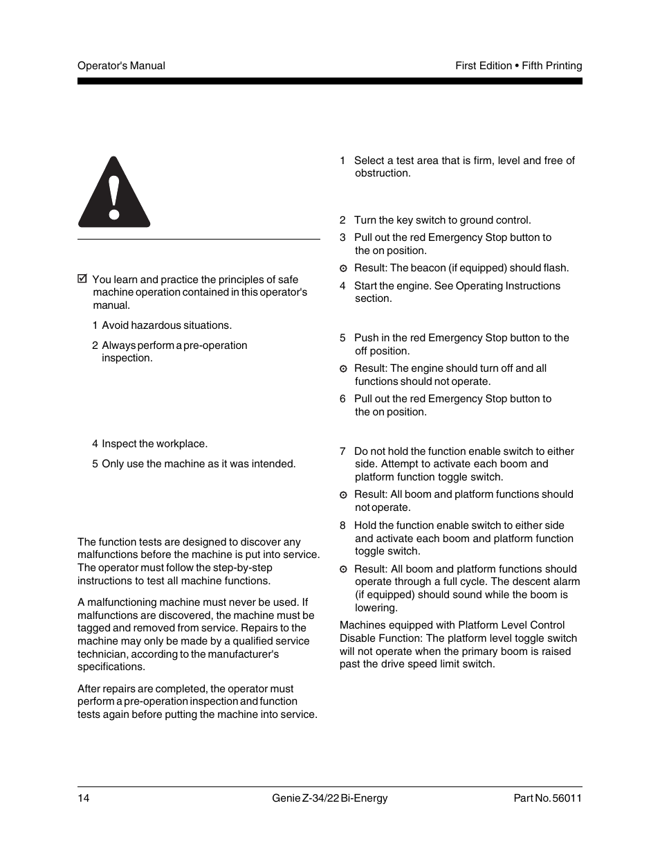 Function tests, At the ground controls, Do not operate unless | Fundamentals | Genie Z-34 User Manual | Page 16 / 31