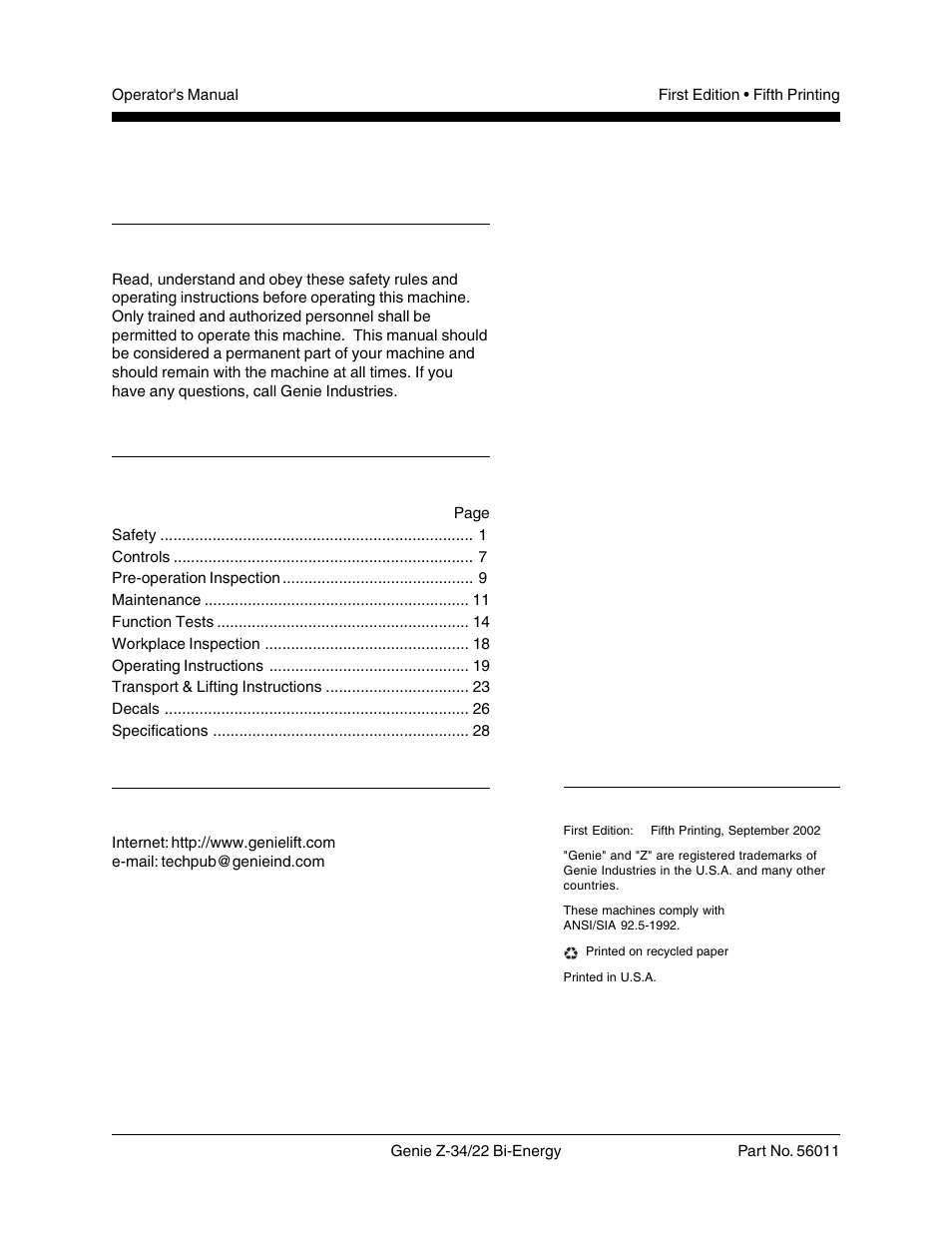 Genie Z-34 User Manual | Page 2 / 31