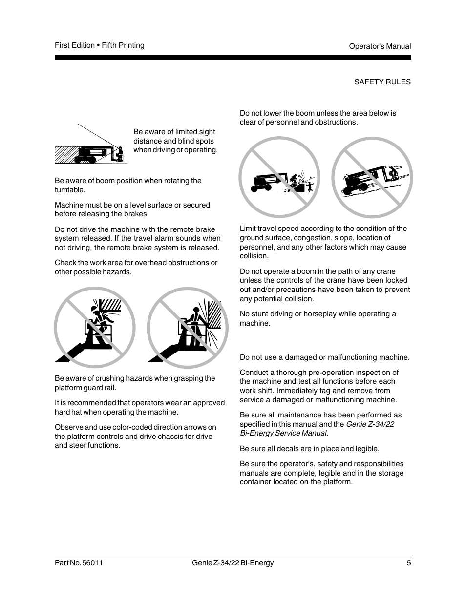 Collision hazards, Damaged machine hazards | Genie Z-34 User Manual | Page 7 / 31