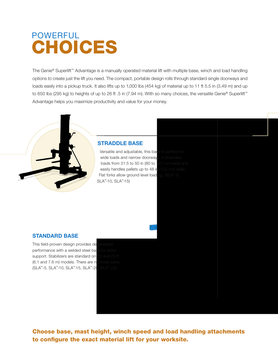 Choices, Powerful, Straddle base | Standard base | Genie sLc User Manual | Page 12 / 16