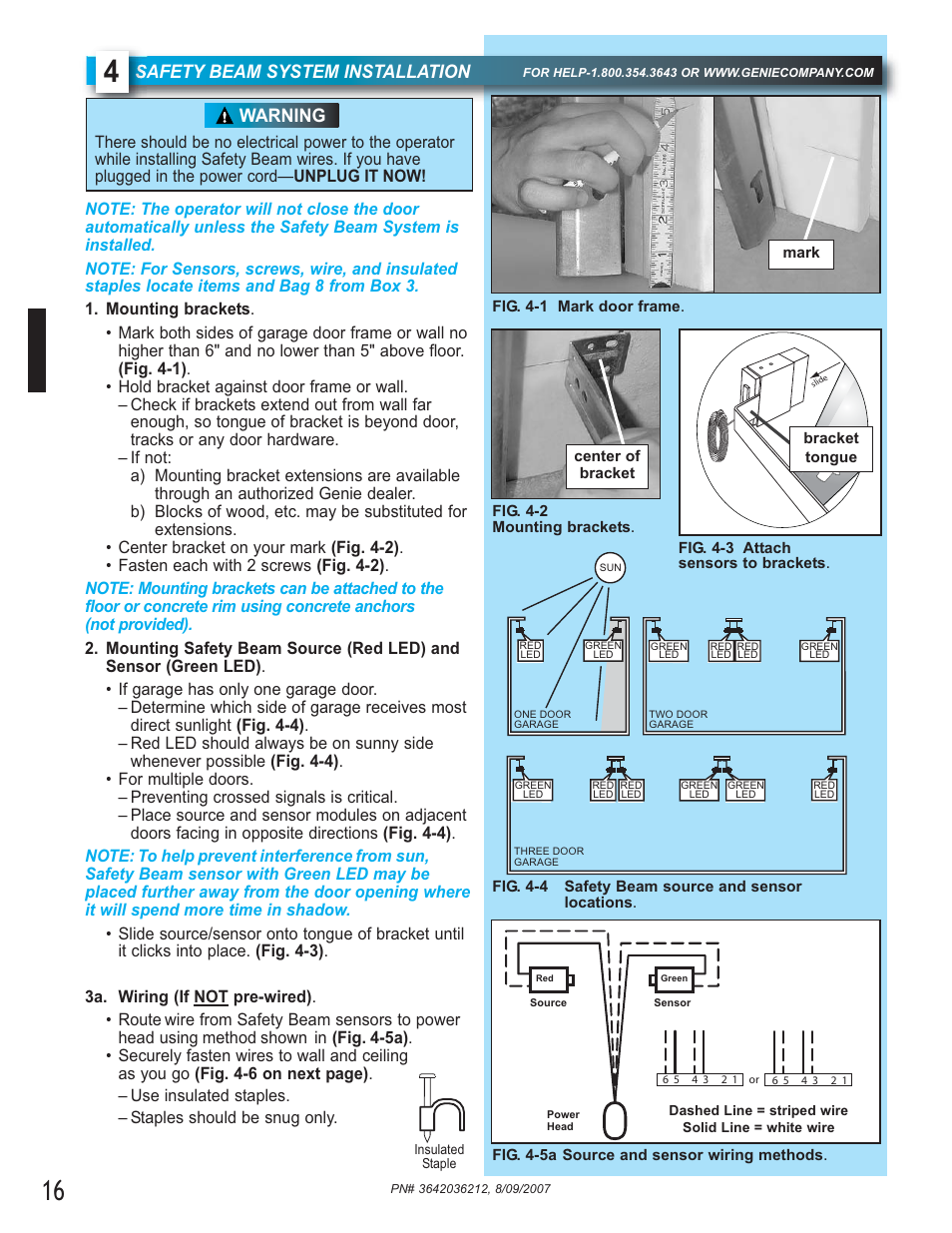 Safety beam system installation, Warning | Genie 1022 User Manual | Page 16 / 28