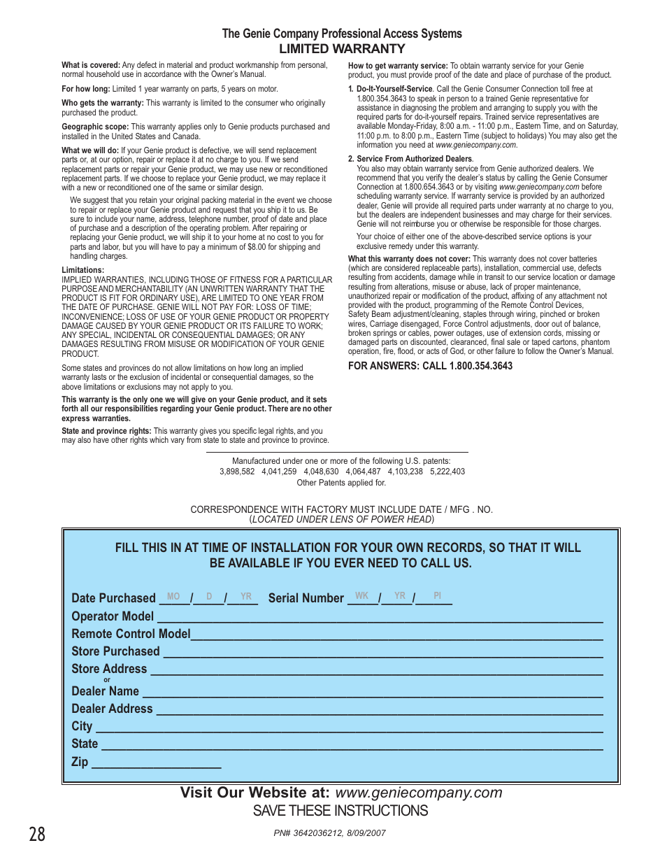 Genie 1022 User Manual | Page 28 / 28