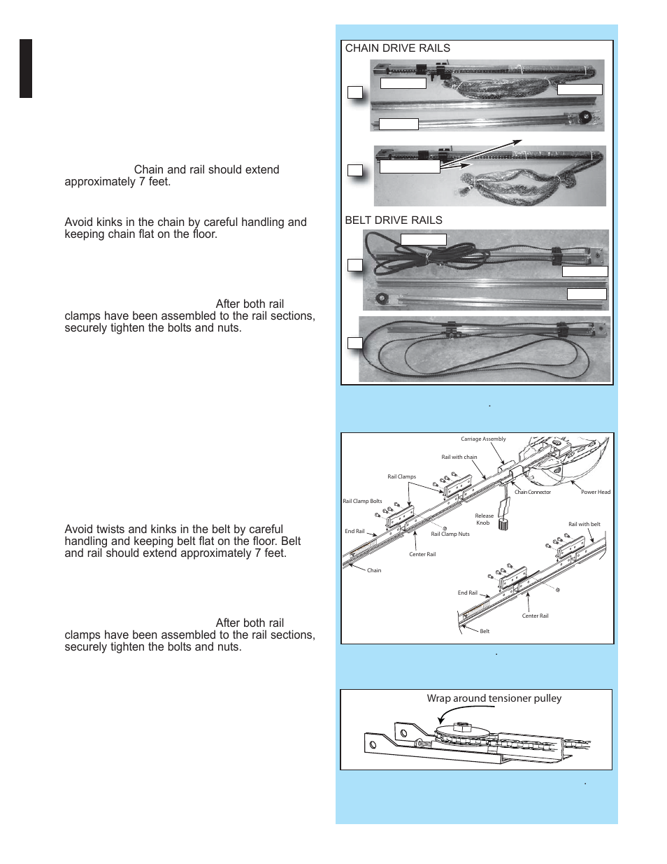 Chain belt, Rail assembly for chain drive opener, Rail assembly for belt drive opener | Genie Model 2022 User Manual | Page 10 / 30