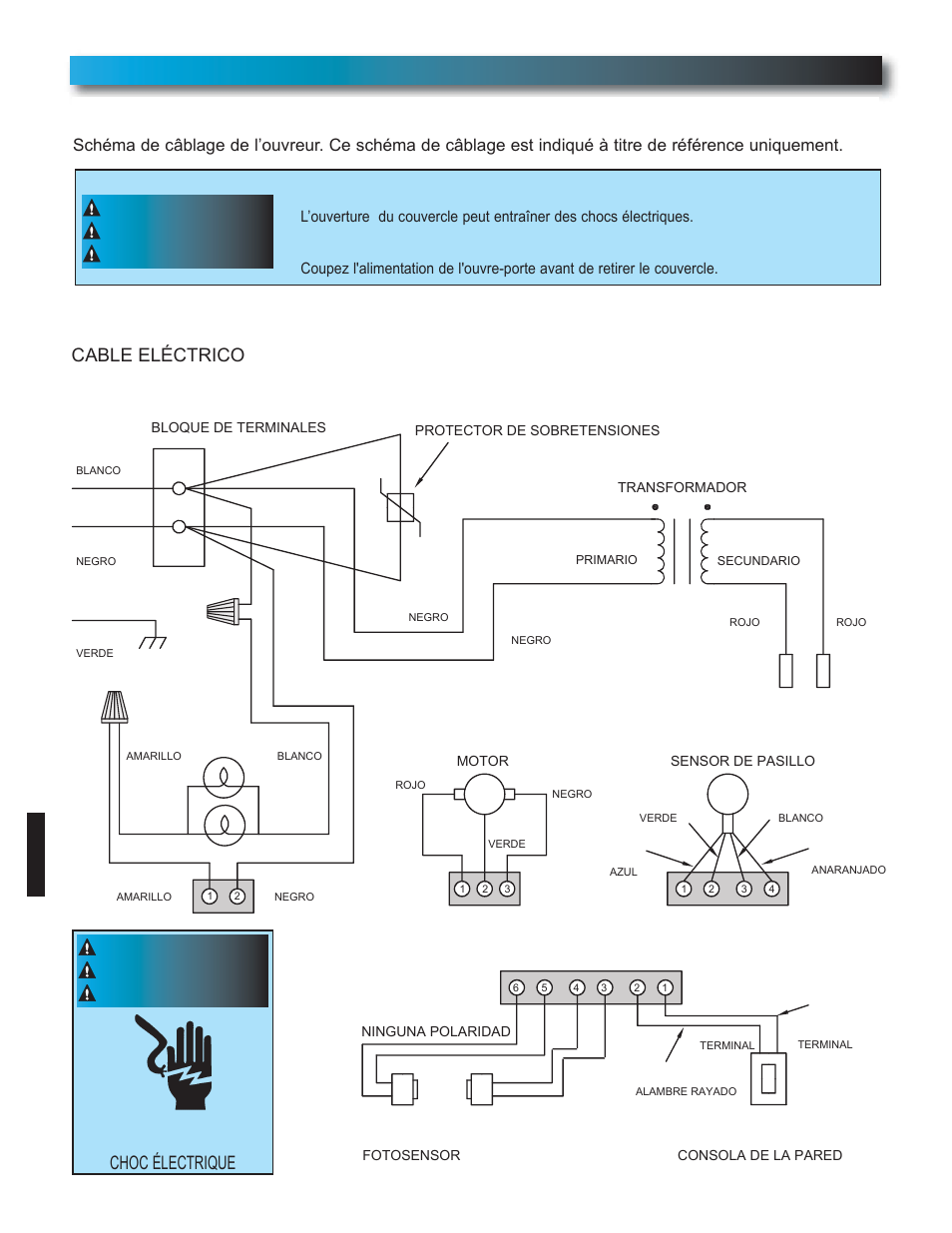 Power cord, Circuit wiring diagram, Cordon de secteur cable eléctrico | Genie Model 2022 User Manual | Page 26 / 30