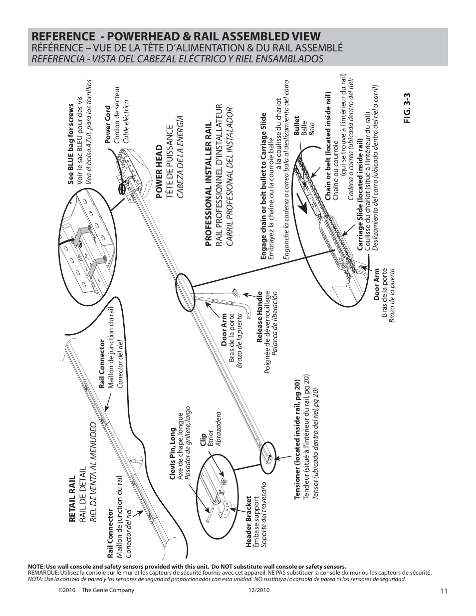 Reference - powerhead & rail assembled view | Genie INTELLIG 1000 3024 User Manual | Page 11 / 27