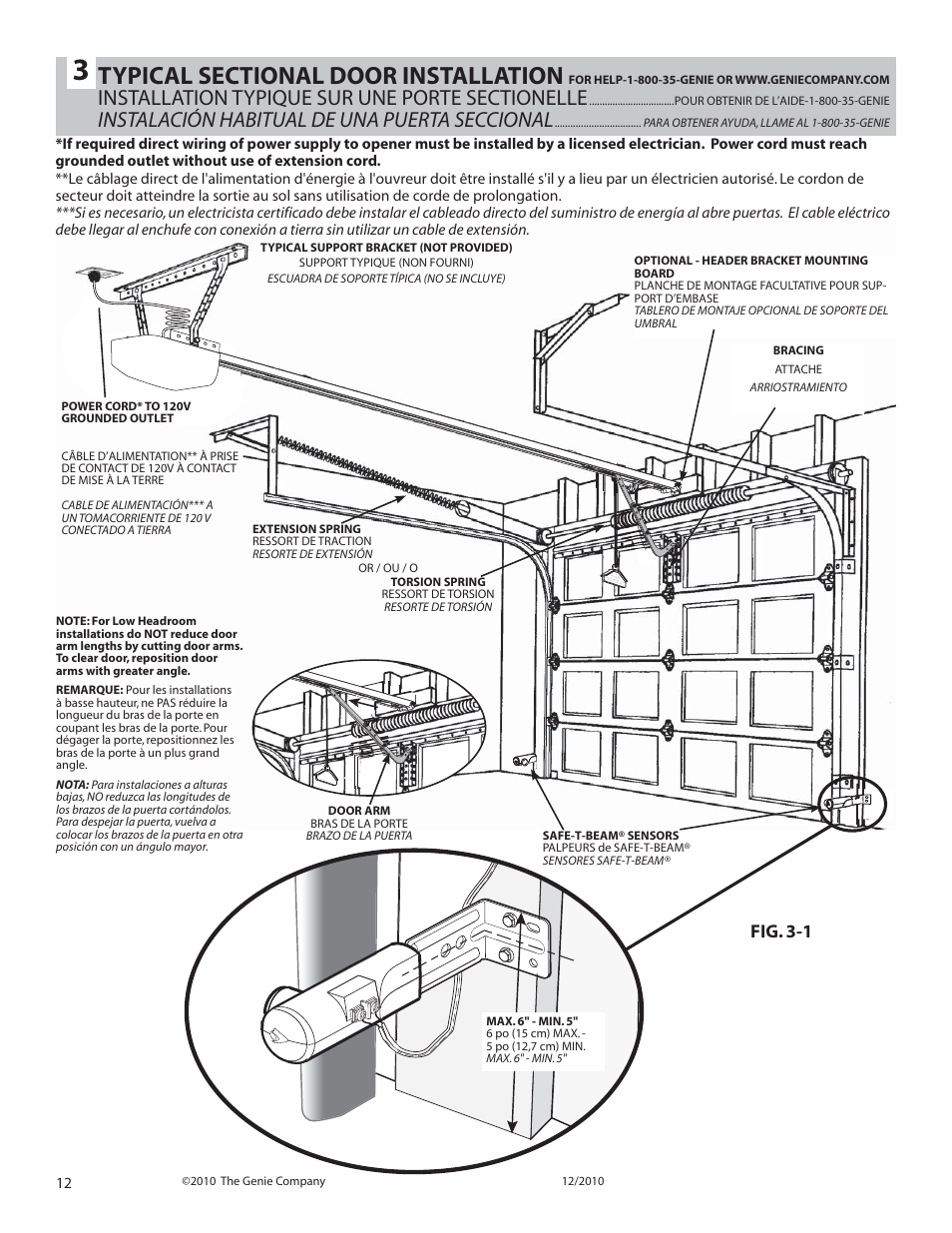 Instalación habitual de una puerta seccional, Fig. 3-1 | Genie INTELLIG 1000 3024 User Manual | Page 12 / 27
