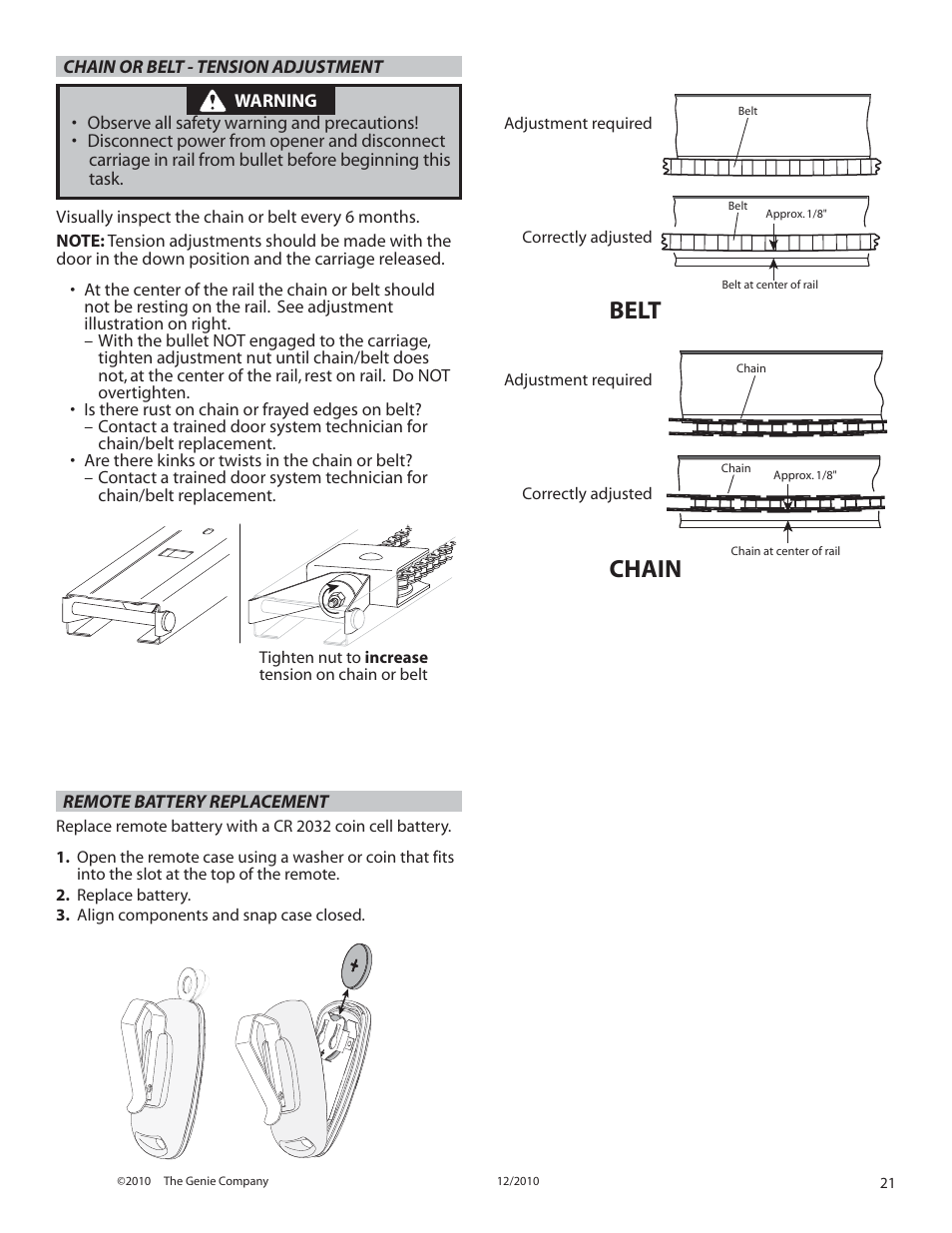 Belt chain | Genie INTELLIG 1000 3024 User Manual | Page 21 / 27