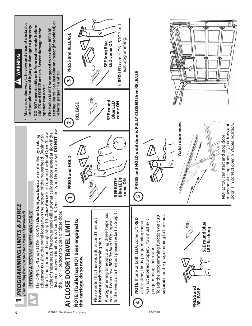 A) cl ose door tr a vel limit, Pr ogr amming limits & for ce | Genie INTELLIG 1000 3024 User Manual | Page 6 / 27