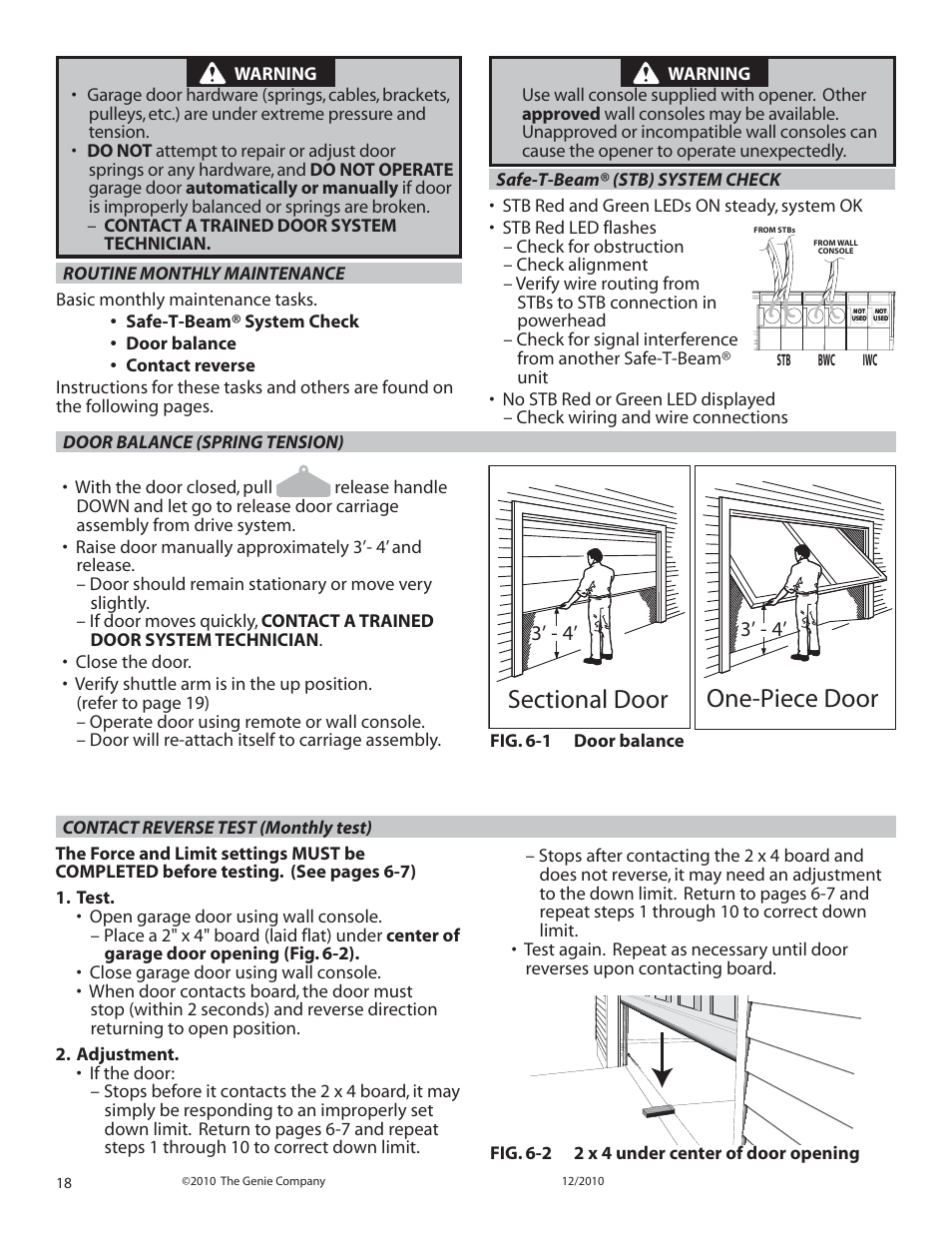 One-piece door | Genie TRILOG 3064H User Manual | Page 18 / 27