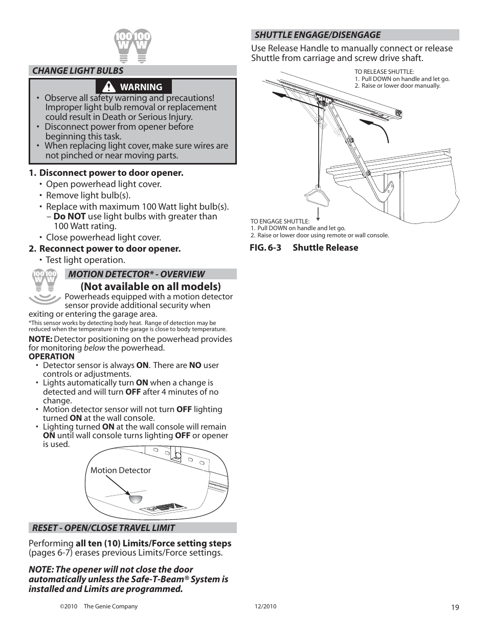 Door, Not available on all models) | Genie TRILOG 3064H User Manual | Page 19 / 27