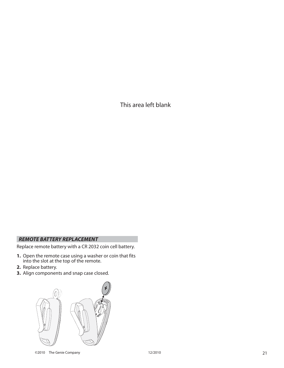 This area left blank | Genie TRILOG 3064H User Manual | Page 21 / 27