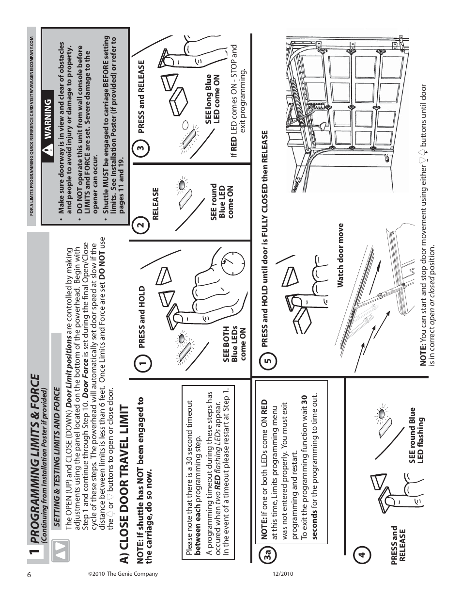 A) cl ose door tr a vel limit, Pr ogr amming limits & for ce, 3a 4 | Genie TRILOG 3064H User Manual | Page 6 / 27