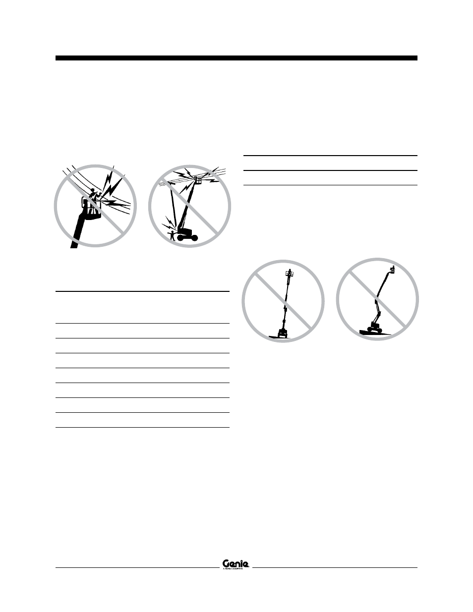 Electrocution hazards, Tip-over hazards | Genie Z-34 User Manual | Page 4 / 40