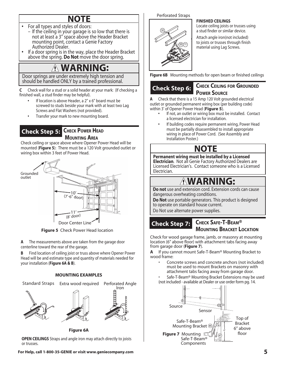 Warning, Check step 5, Check step 6 | Check step 7 | Genie 3681036666 User Manual | Page 5 / 14