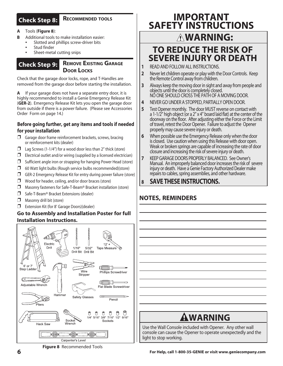 Warning, Important safety instructions, Save these instructions | Genie 3681036666 User Manual | Page 6 / 14