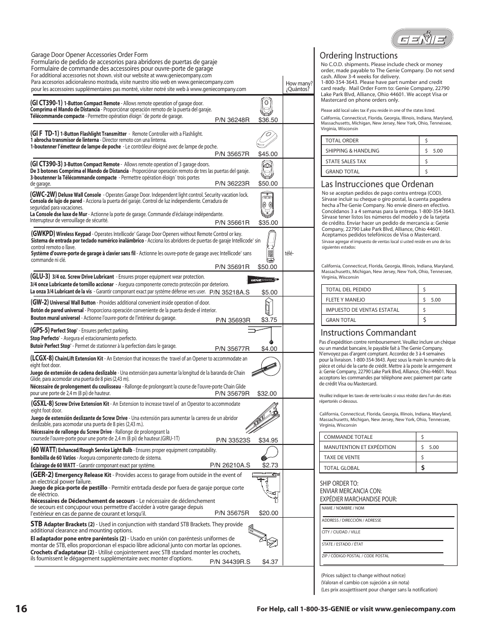 Gi ct390-1), Gi ct390-3), Gwkpd) | Glu-3), Gps-5), Lcgx-8), 60 watt, Ger-2), Gsxl-8), Gwc-2w) | Genie 3630436275 User Manual | Page 16 / 16