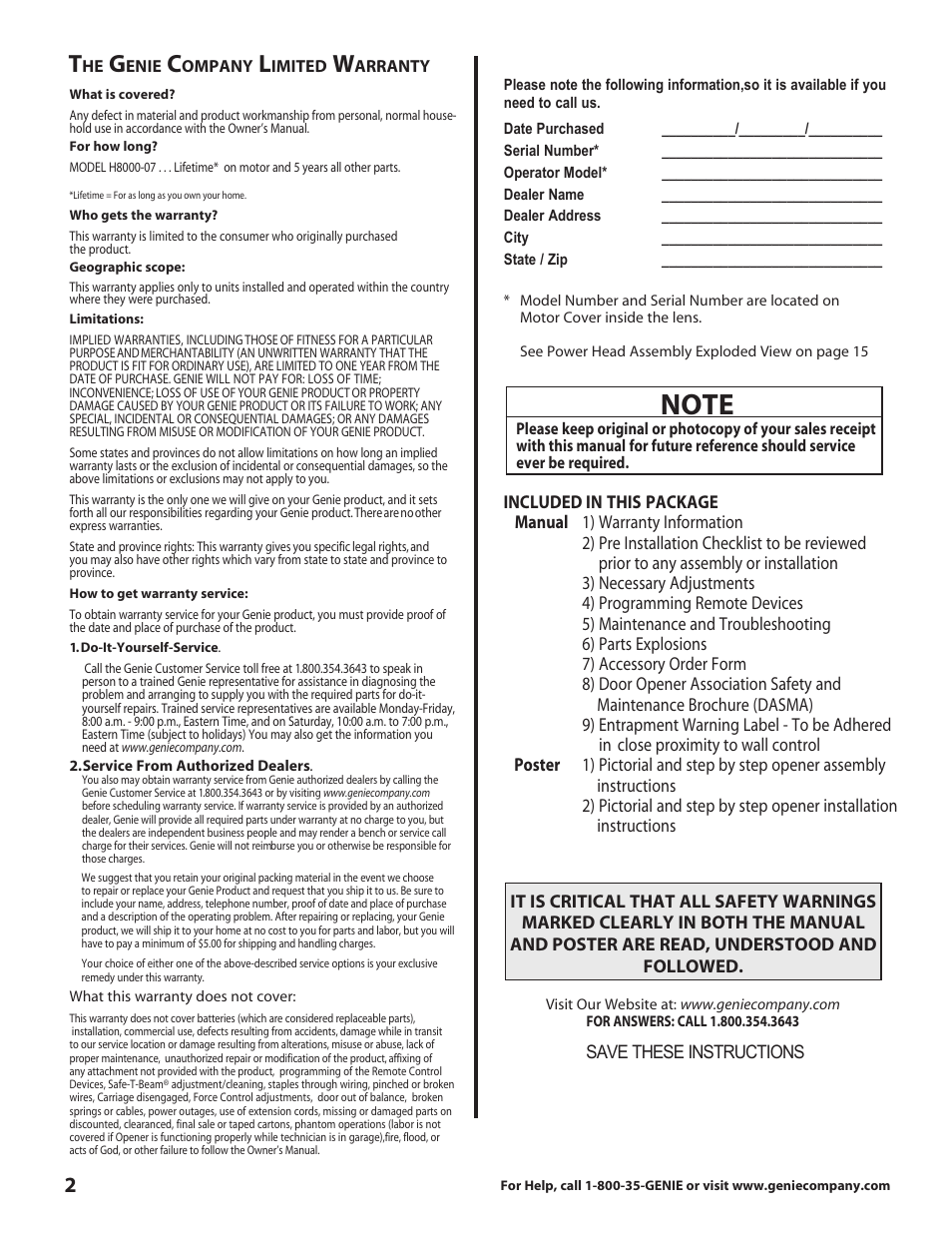Genie 3630436275 User Manual | Page 2 / 16