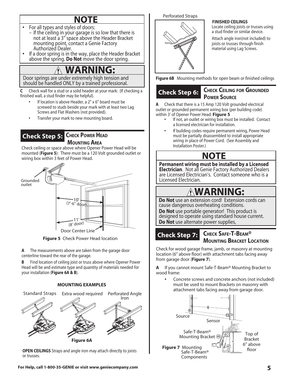 Warning, Check step 5, Check step 6 | Check step 7 | Genie 3630436275 User Manual | Page 5 / 16