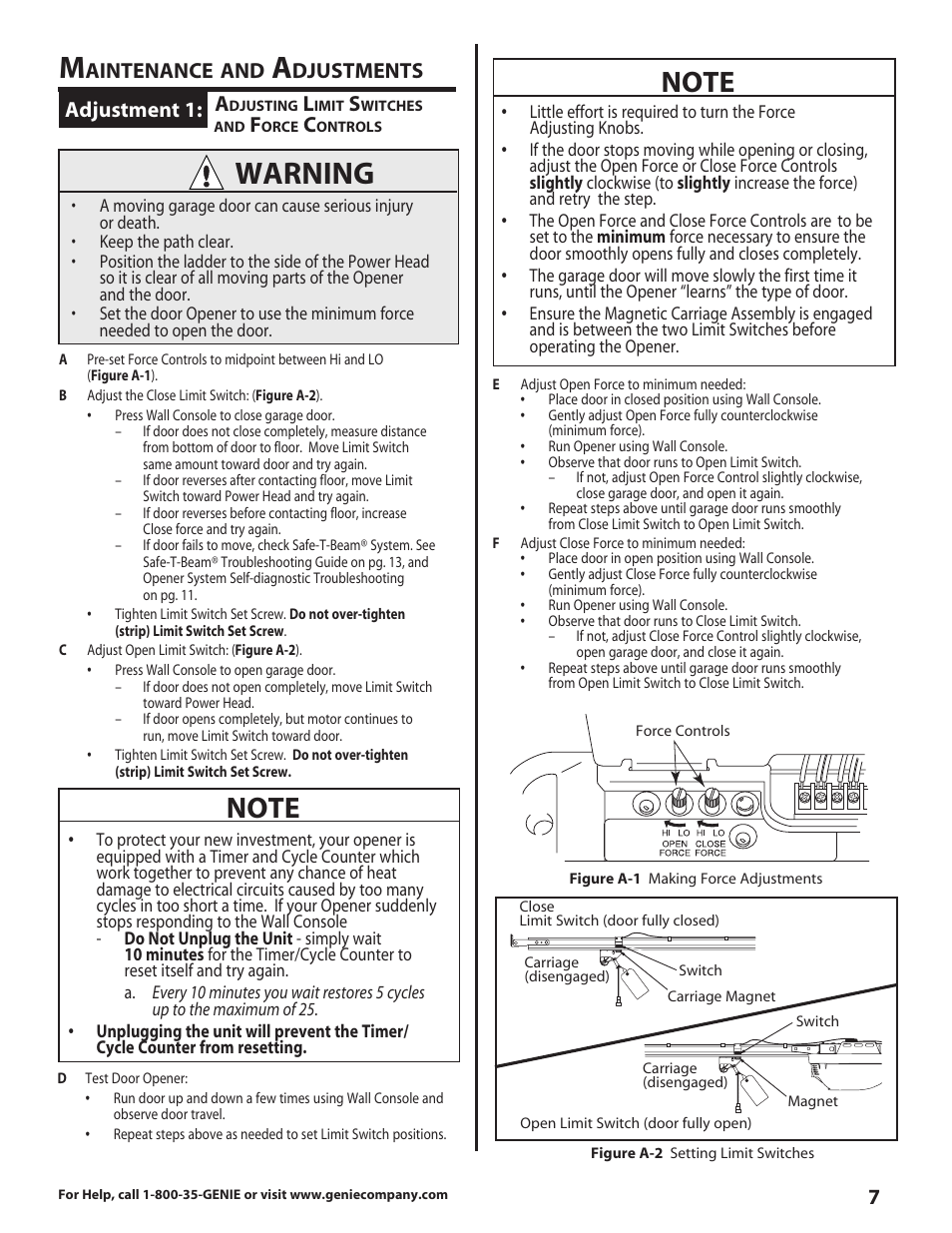 Warning, Adjustment 1, Aintenance | Djustments | Genie 3630436275 User Manual | Page 7 / 16