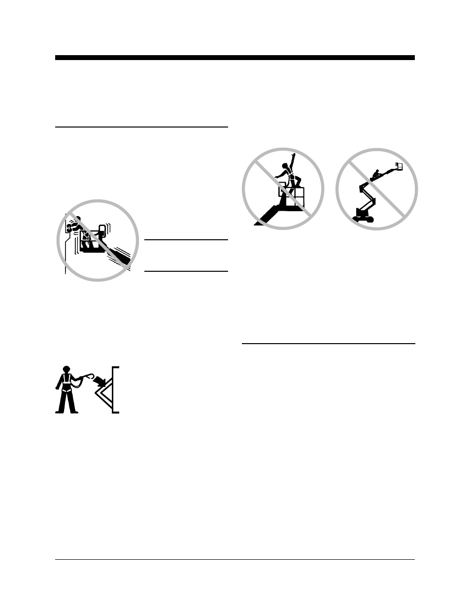 Personnel lifting configuration tip-over hazards, Fall hazards, Collision hazard | Material lifting configuration collision hazards, Crushing hazard | Genie TMZ-34 User Manual | Page 8 / 37