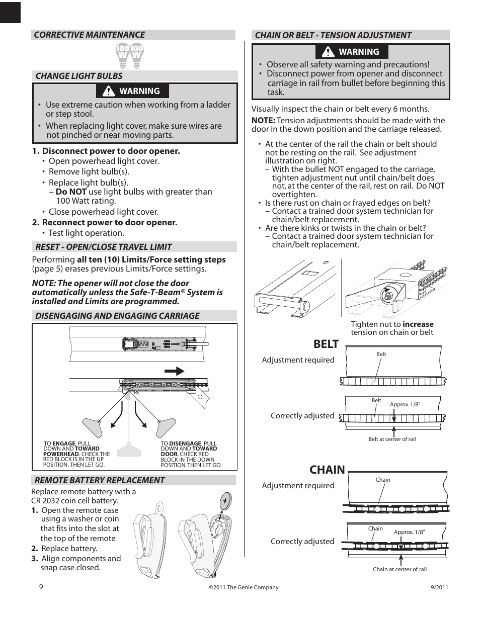 Belt chain, Door | Genie SILENTMAX 1000 User Manual | Page 10 / 14