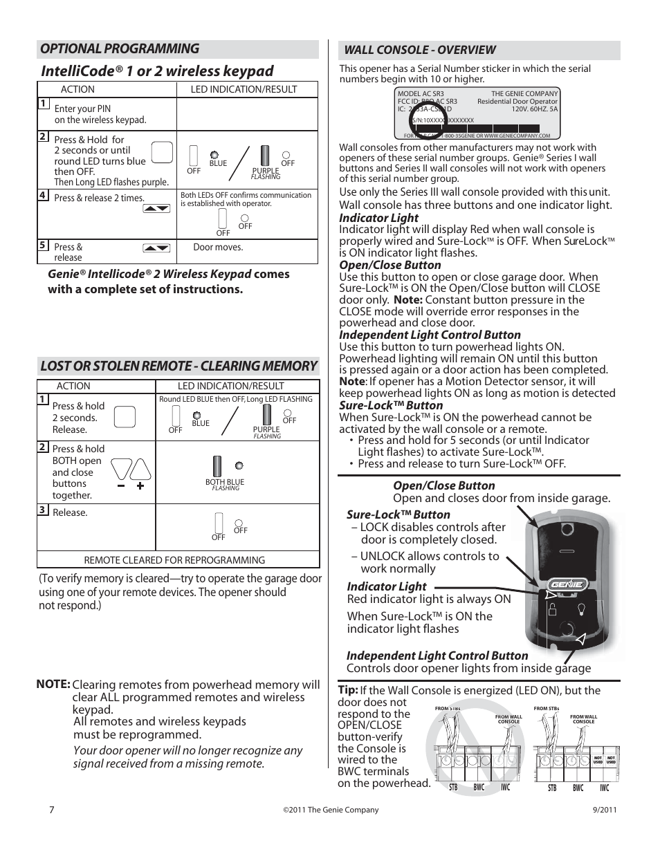 Intellicode® 1 or 2 wireless keypad, Optional programming | Genie SILENTMAX 1000 User Manual | Page 8 / 14