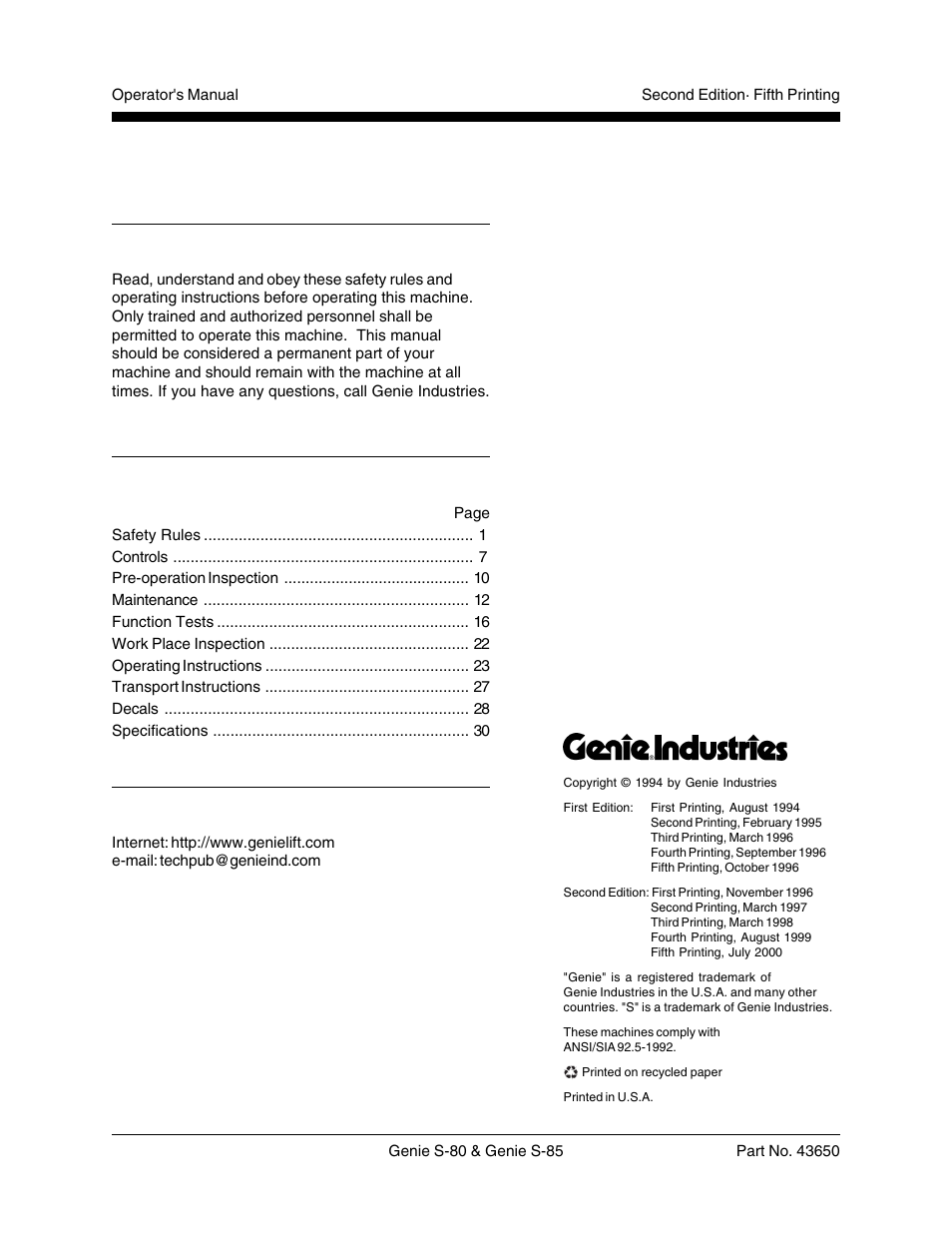 Genie S-85 User Manual | Page 2 / 33