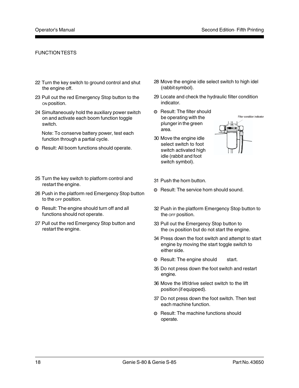 At the platform controls | Genie S-85 User Manual | Page 20 / 33