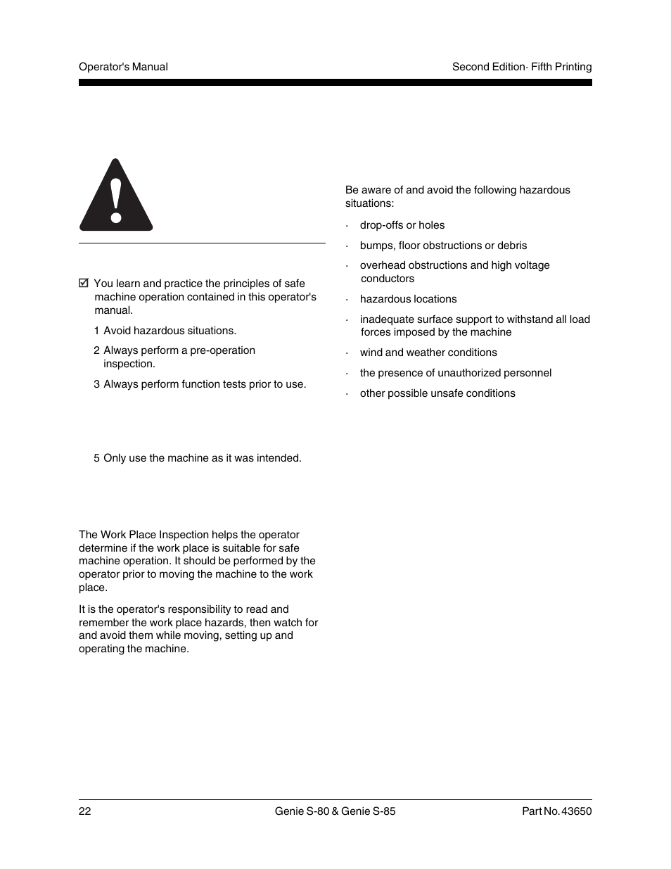 Work place inspection, Do not operate unless, Fundamentals | Genie S-85 User Manual | Page 24 / 33