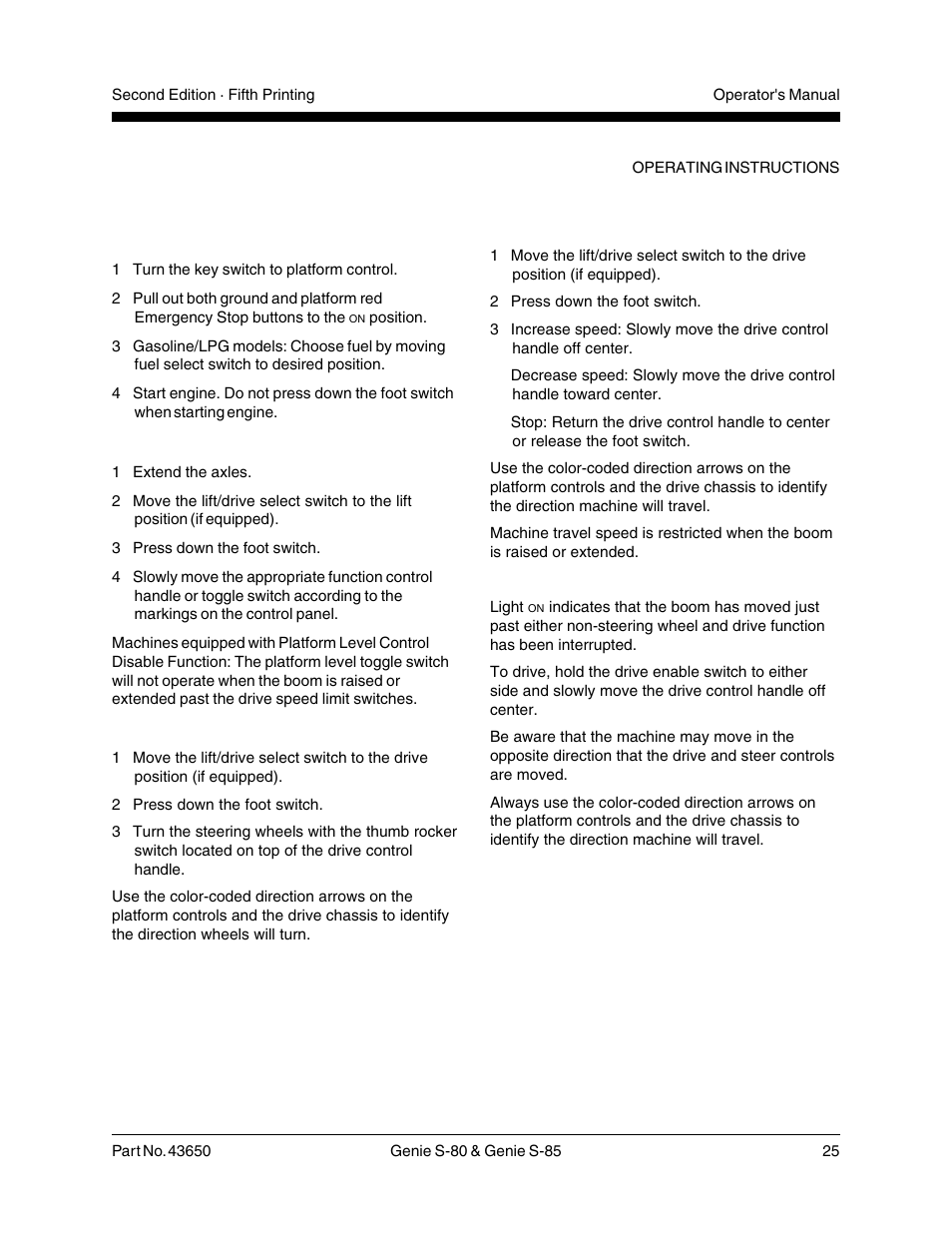 Operation from platform | Genie S-85 User Manual | Page 27 / 33