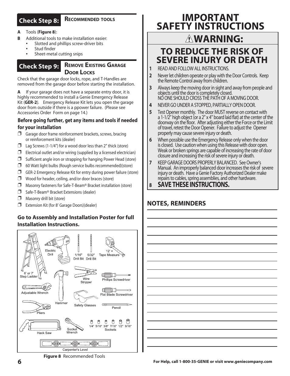 Warning, Important safety instructions, Save these instructions | Genie DirectLift 3060 User Manual | Page 6 / 14