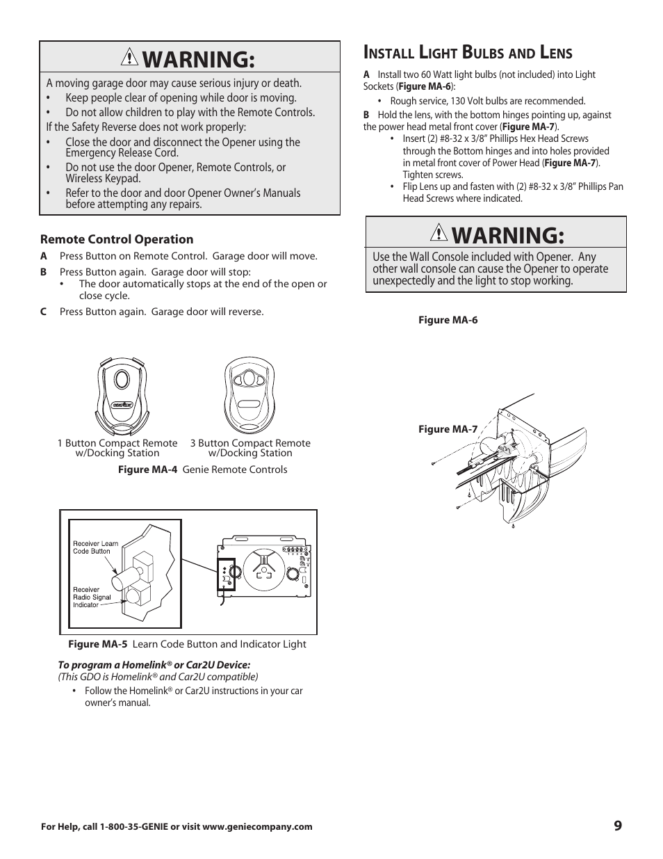 Warning | Genie DirectLift 3060 User Manual | Page 9 / 14