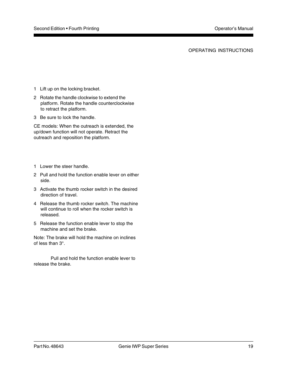 Outreach option operating instructions, Power wheel assist option operating instructions | Genie IWP Super Series 48643 User Manual | Page 21 / 28