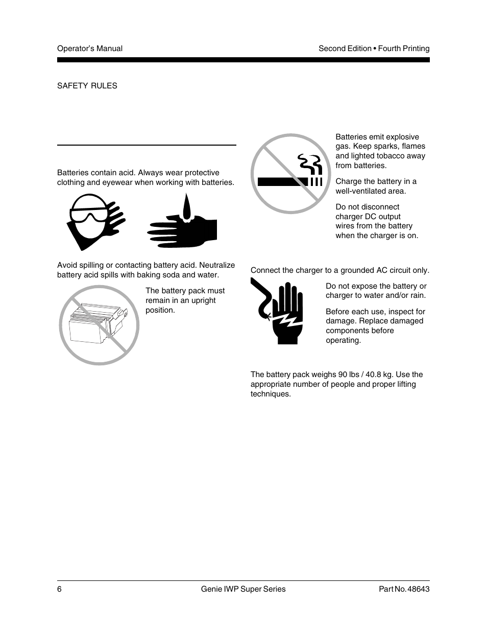 Explosion hazards, Electrocution hazards, Lifting hazard | Genie IWP Super Series 48643 User Manual | Page 8 / 28